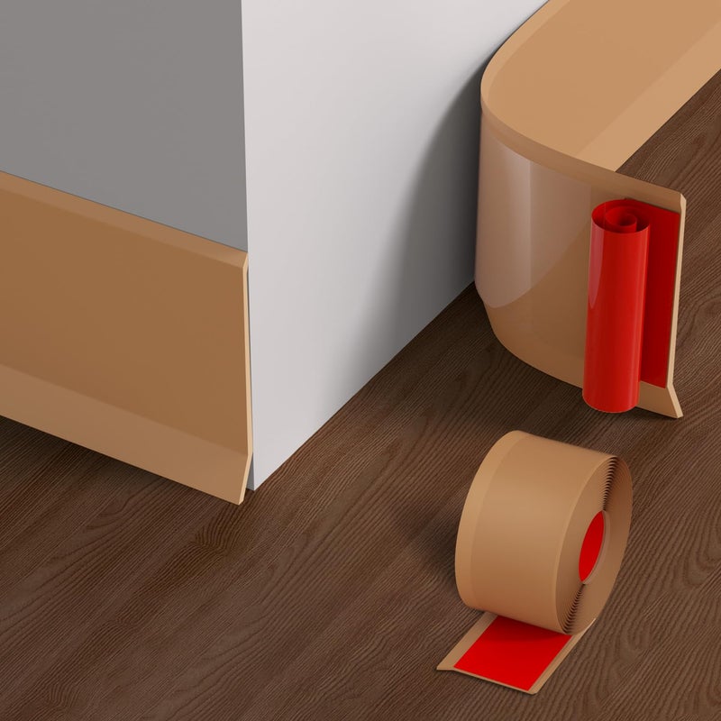 PATTENGO Flexible Baseboard Molding Trim, 4 Inch x 20 Feet Vinyl Wall Base with Wider Self-Adhesive Peel and Stick Cove Base, Rubber Wall Base Moulding Trim, Brown - Image 1